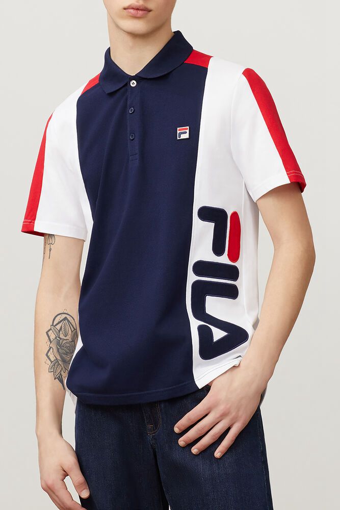 Fila Apache Navy/White Polo Mens - NZ 04325-HAXU